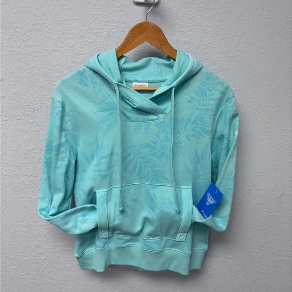 NWT Columbia Women’s S PFG Slack Water French Terry Hoodie in Aqua Foliage - Picture 6 of 12